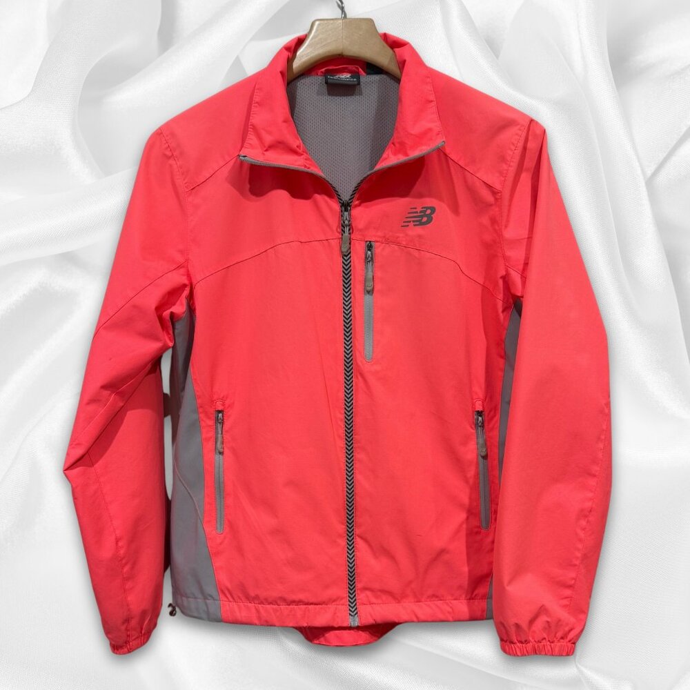 New Balance Dobby Mock Neck Bright Coral Windbreaker Jacket | Women's Size L